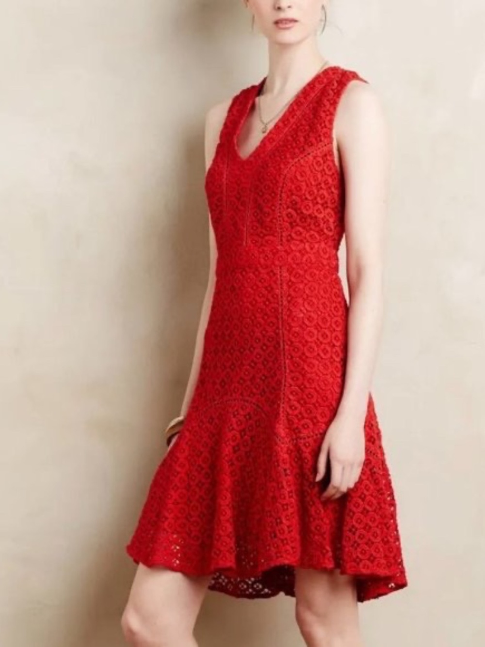 Anthropologie San & Soni Crochet Lace Flounce Fit & Flare Dress Sz 4 Boho Chic